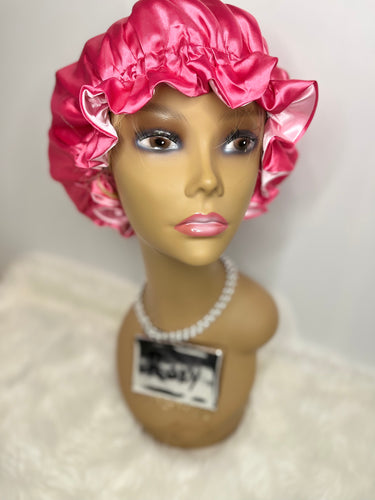 Hot Pink/Light Pink Satin Bonnet - Unique Kisses Cosmetics LLC